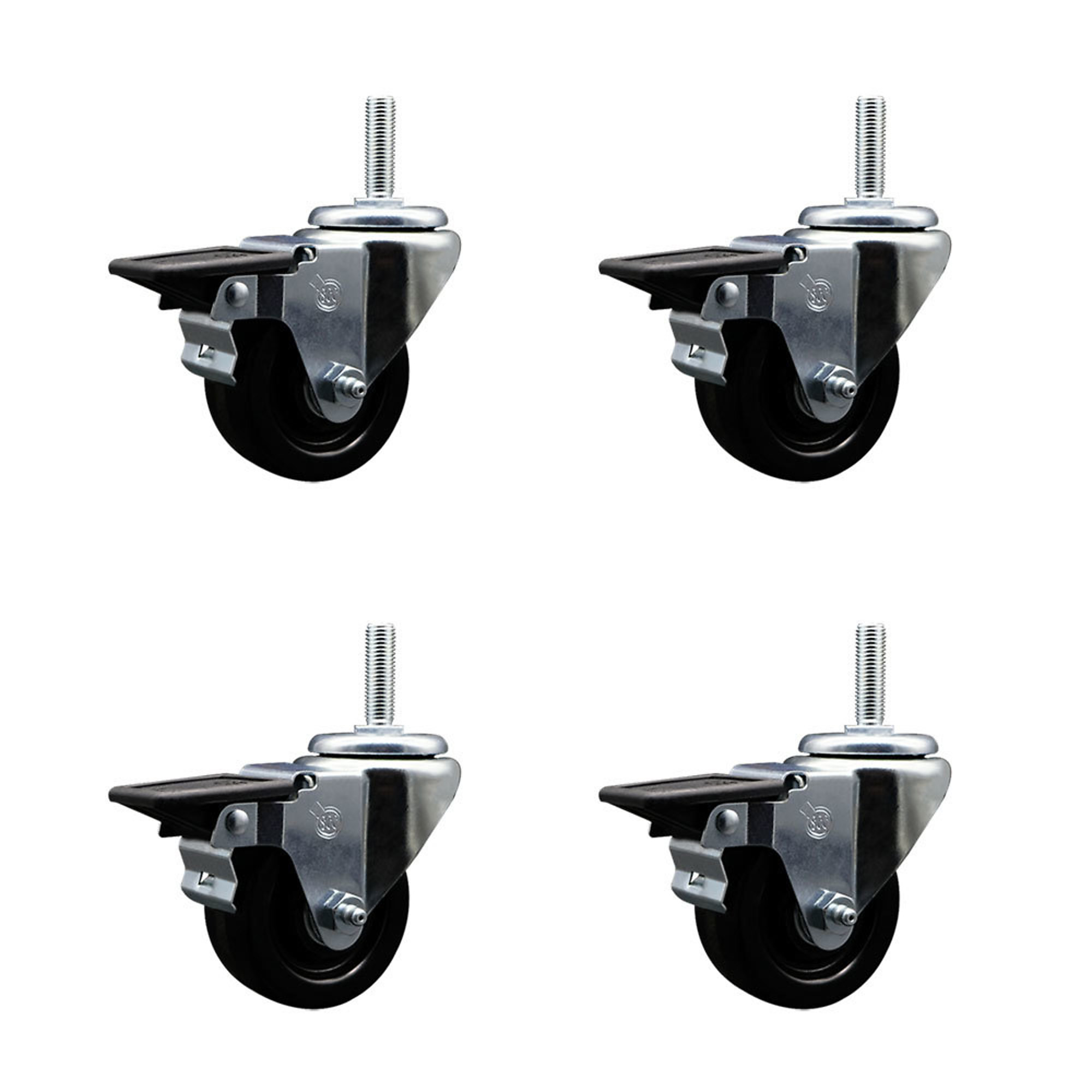 Service Caster, 3in. x 1 1/4in. Stem Casters, Wheel Diameter 3 in, Caster Type Swivel, Package (qty.) 4, Model# SCC-TS20S314-PHR-PLB-34212-4
